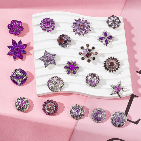 20 Pcs Mixed Style Rhinestone Snap Buttons, Purple Jewelry Charms Ginger Buttons Crystal Press Buttons Snap Charms for Necklace Bracelet Jewelry M...