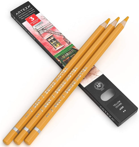 Arteza Professional Watercolor Pencils, Pack of 3, ?109 Yellow Ochre, Water-Soluble Pencils for Coloring, Blending, Layering & Watercolor Techniqu...