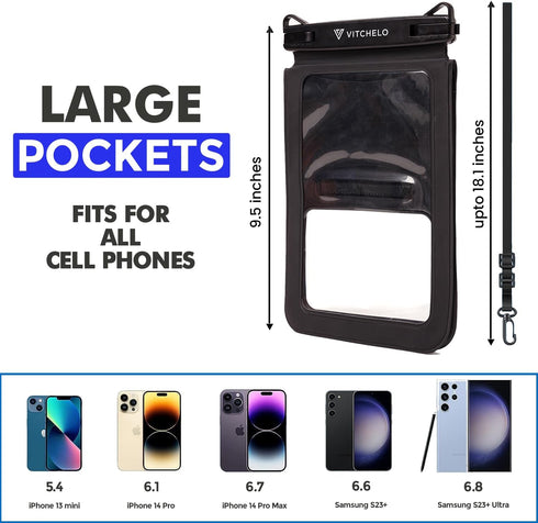 Vitchelo Double Space IP68 Waterproof Phone Pouch Floating - Waterproof Phone Case with Lanyard, iphone Waterproof Pouch 14/13/12Pro Max/Pro/8Plus...
