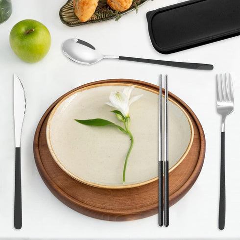 Reusable Utensils with Case, Travel Silverware Set with Case, 18/8 Stainless Steel Flatware Set Include Knife Forks Spoons Chopsticks Portable Cut...