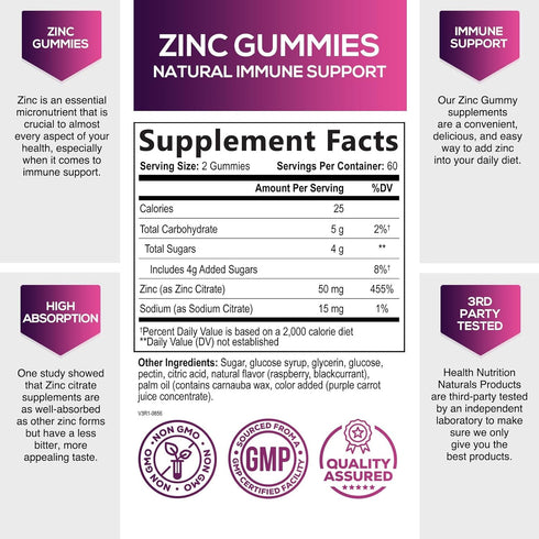 Zinc Immune Support Supplement 50mg, Max Strength Zinc Supplement Gummy for Radiant Skin & Immune Health Support for Adults, Nature’s Antioxidant ...
