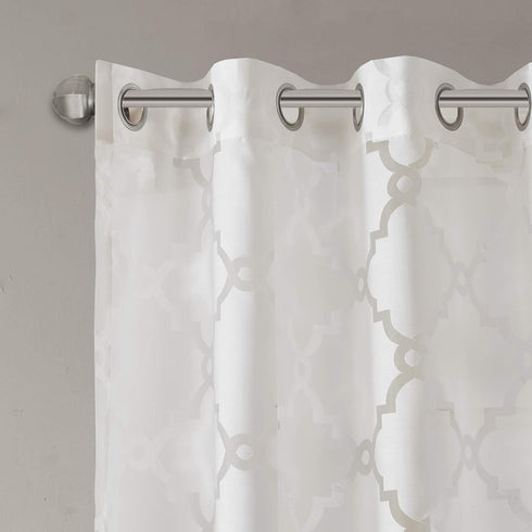 Madison Park Eden Single Curtain for Bedroom, Modern Contemporary Light Sheers for Living Room, Geometric Pattern with Grommet, 50x84, White...