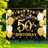 Saliyaa 7x5ft Happy 50th Birthday Backdrop,Happy Birthday Party Decoration, Black Gold Birthday Sign Poster Photo Booth Backdrop Background Banner...