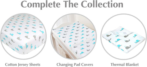 American Baby Company Fitted Crib Sheet 28" x 52", Soft Breathable Neutral 100% Cotton Jersey Sheet, Aqua Whales, for Boys and Girls, Fits Crib an...