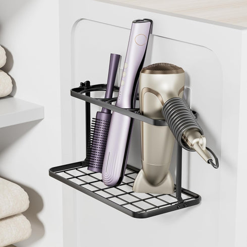 Hair Dryer Holder Wall Oragnizer: 3 in 1 Hair Tool Oragnizer - Adhesive Blow Dryer Storage - Adjustable Height Bathroom Organizer Basket for Hair ...