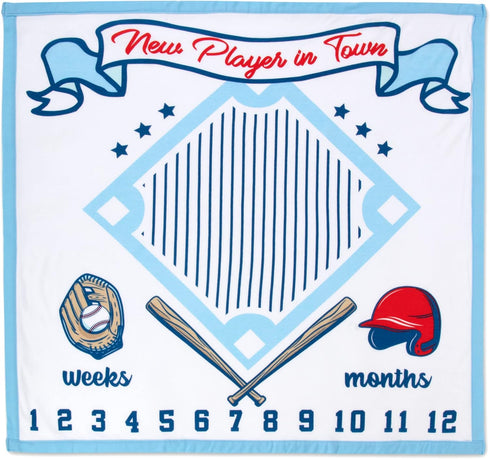 Baby Weekly, Monthly Milestone Blanket for Baby Boys and Girls with Month & Week Markers for Swaddling and Baby Photo Props (Baseball Baby)...
