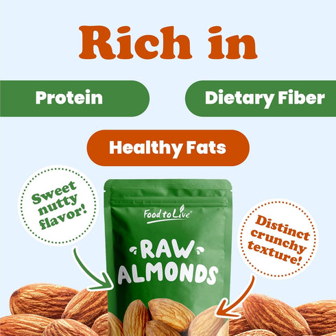 Food to Live California Almonds, 8 Ounces Supreme, Whole, Raw, Unsalted, Unroasted Nuts, Natural. Kosher, Vegan. Keto, Paleo, Low Sodium, Bulk. Gr...