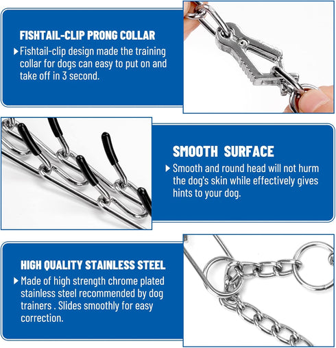 Dog Prong Collar, Dog Pinch Training Collar with Quick Release Clip, Adjustable Stainless Steel Links with Rubber Tips, Choke Collar for Small Med...