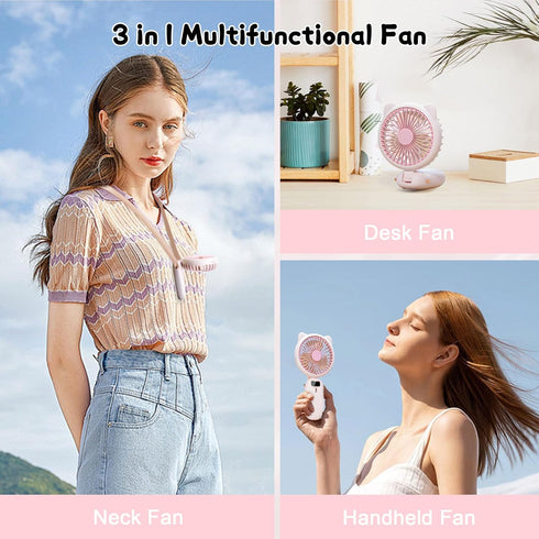 Handheld Fan Mini, Cute Hand Fan Portable, Powerful USB Rechargeable Fan with 4 Speeds and LED Display for Kids Women, Battery Small Electric Hand...