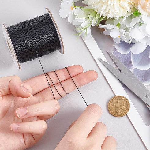 PH PandaHall 0.5mm Waxed Cord, 200 Yards Waxed Cotton Cord Black Waxed Thread Beading String Waxed Craft String for Bracelet Necklace Jewelry Wais...