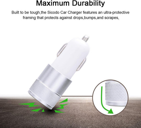 Car Charger,Sicodo 3.4A 2 Pack USB Smart Port Charger Compatible with iPhone 16 15 14 13 12 SE 11 X Pro, Max, Samsung Galaxy S24 S23 S22 S21 S20, ...