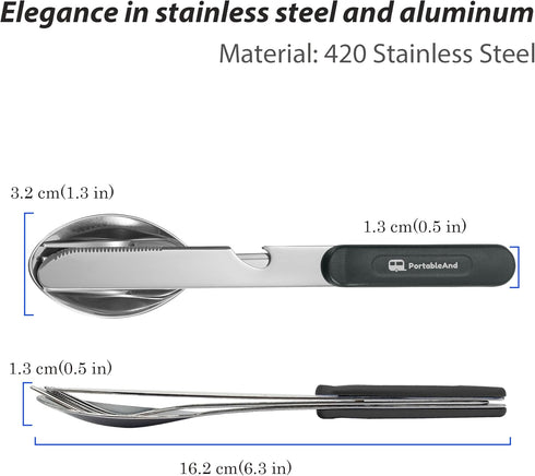 PortableAnd Travel Cutlery 3 PCS Camping Utensil Set with Spoon, Fork, Knife & Bottle Opener Best Gift for Travel, Outdoor Backpacking Flatware wi...