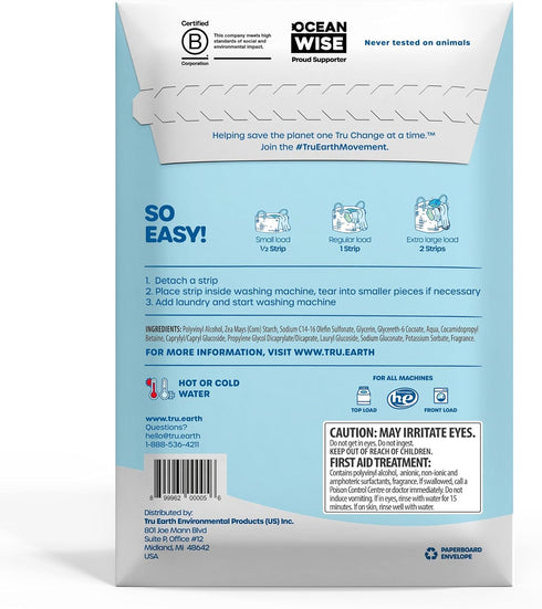 Tru Earth Compact Dry Laundry Detergent Sheets - Up to 128 Loads (64 Sheets) - Paraben-Free - Original Eco-Strip Liquidless Laundry Detergent, Tra...