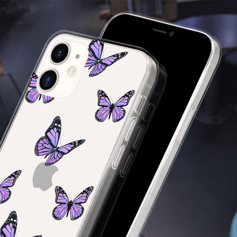 Idocolors Cute Butterfly Case for iPhone 7/iPhone 8,Clear Soft Bumper TPU Ultra Slim Shockproof Design Protective Cover,Girly Purple Butterfly for...