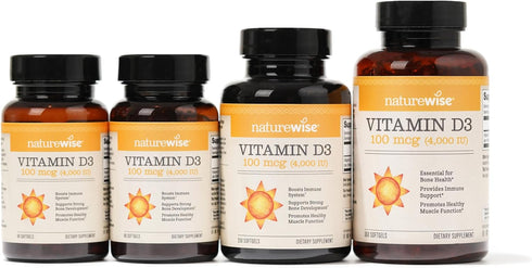 NatureWise Vitamin D3 4000iu (100 mcg) Healthy Muscle Function, and Immune Support, Non-GMO, Gluten Free in Cold-Pressed Olive Oil, Packaging Vary...