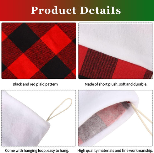 DERAYEE 6 Pack Christmas Stockings Bulk, 18 Inch Large Red Black Buffalo Plaid Fireplace Hanging Stockings for Family Holiday Xmas Party Decoratio...