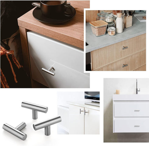 Ravinte 1 Piece Silver T Bar Cabinet Knobs 2 Inch Dresser Knobs Brushed Nickel Single Hole Drawer Knobs Cabinet Handles...