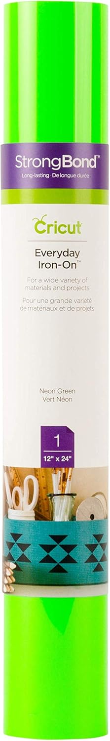 Cricut Everyday Iron On - Neon Green, 2ft Roll (12"x24") - HTV Heat Transfer Vinyl for Shirts, Apparel, Hats & More - Compatible with Maker & Expl...
