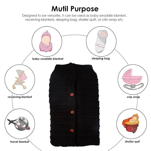 Newborn Baby Swaddle Blanket, Baby Kids Toddler Knit Soft Warm Fleece Blanket Swaddle Sleeping Bag Stroller Unisex Wrap for Boys Girls (Black)...