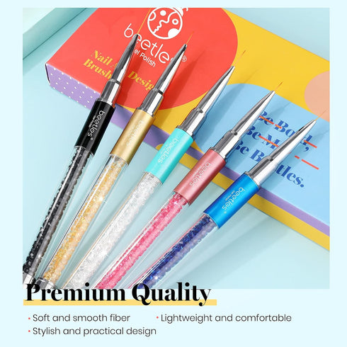 Beetles Gel Polish Nail Art Liner Brushes 5Pcs Painting Art Design Pen Set Diamond Application Rhinestone Handle Dotting Drawing Sizes 5 7 9 11 20...