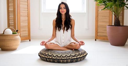 32" Gold Mandala Barmeri Large Floor Pillow Cover Cushion Meditation Seating Ottoman Throw Cover Hippie Decorative Zipped Bohemian Pouf Ottoman Po...