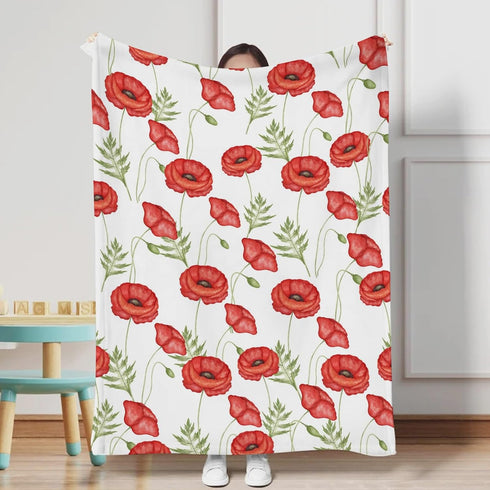 Boho Retro Poppy Flowers Leaves Baby Blanket for Girl Boy Red Poppy Floral Spring Blossom Swaddle Blanket Wild Plants Receiving Blanket Toddler Ne...