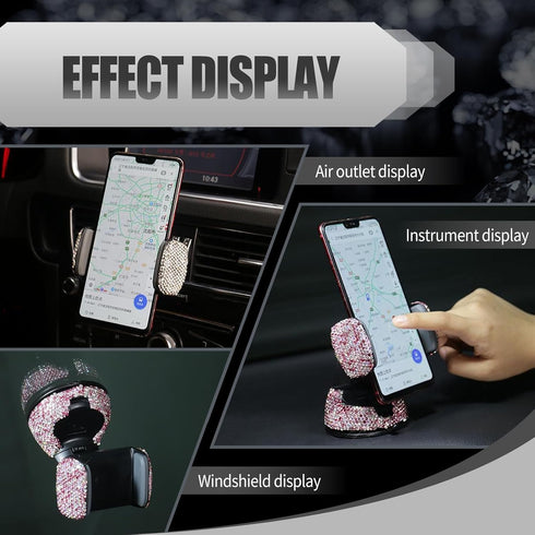 1 PC Bling Car Cell Phone Holder, 360° Adjustable Rhinestone Windshield Air Outlet Dashboard Multi-Function Holder, Strong Suction Cup Navigation ...