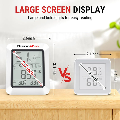 ThermoPro Hygrometer Thermometer for House TP350, Bluetooth Room Indoor Greenhouse Thermometer Monitor Up to 260FT, Backlit Humidity Meter Tempera...