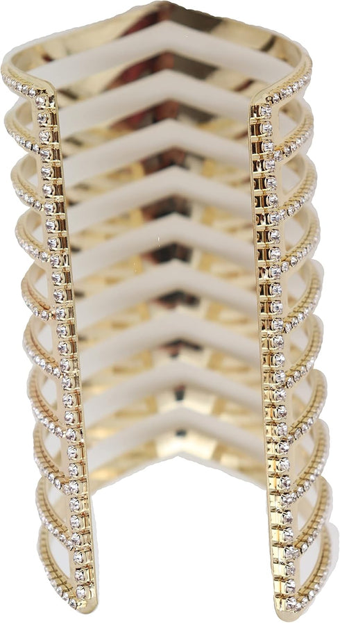 Women Fashion Jewelry Gold Metal Extra Long Cuff Bracelet Wrist Chevron Wonder Style...