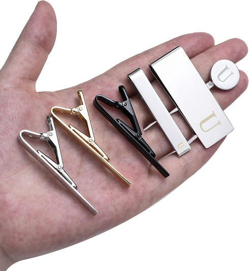 Tornito 7Pcs Cufflinks Tie Bar Button Shirt Studs Money Clip Personalized Initials Alphabet Engraved Letter A-Z for Men Business Wedding...