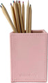 UnionBasic Square Pen Holder, Leather Pencil Cup, Desktop Caddy Stationery Organizer, Taiga Pattern Leather, Pink...