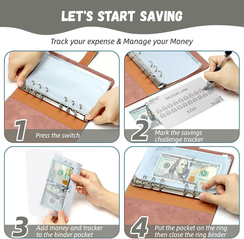 2 in 1 Money Saving Binder, A6 Budget Binder with Upgraded 24 Money Saving Trackers to Save $5050, 500, 1000, 10000 etc...
