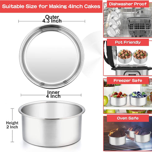 TeamFar 4 Inch Cake Pan, Mini Cake Pan Small Round Baking Tins Set Stainless Steel, For Baking Steaming Serving, Healthy & Sturdy, Easy Clean & Di...