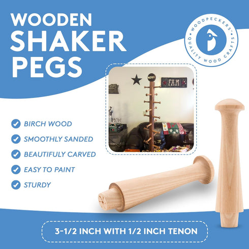 Wooden Shaker Pegs 3-1/2-inch w/ 1/2-inch Tenon, Pack of 35 DIY Wooden Wall Hooks, Wood Hooks for Hanging Shaker Peg Rail and Coat/Hat/Towel Hook,...