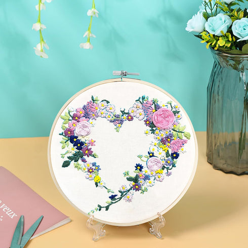 Creativease Embroidery DIY Starter Kit, 3pcs Set | Floral & Plant Designs for Adults and Kids Alike | with 20cm Bamboo Hoop, 28 * 29cm Cloth, and ...
