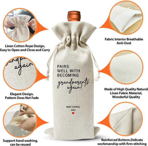 Becoming A Grandparent Gift Wine Bag 2024, Grandparent To Be Gift, Promoted to New Grandparent Gift, Baby Pregnancy Reveal Gift, Baby Announcement...