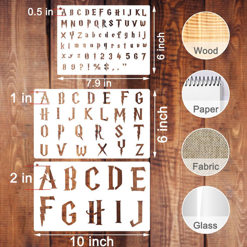 12 Pieces Magical Letter Stencils for Painting, Alphabet Drawing Templates Reusable Plastic Letter Stencils and Numbers Craft Stencils for Journal...