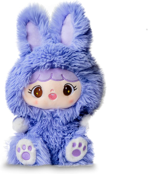 Teddy Bear Stuffed Bunny-14 Inches Plushies, Bunny Teddy Bear, and Cute Plushies, Kids Companion Stuffed Animal Bunny Facial Expression Purple Bun...