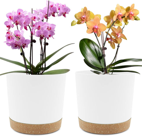 QCQHDU Plant Pots Set of 2 Pack 8 inch,Planters for Indoor Plants with Drainage Holes and Removable Base,Saucer Modern Decorative for Outdoor Gard...