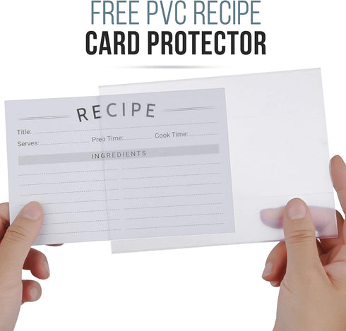 Modern Recipe Cards (Set of 60) - 4x6” Double Sided Premium Thick Card Stock w/Bonus Measuring Chart and PVC Card Protector (4 x 6 inches)...