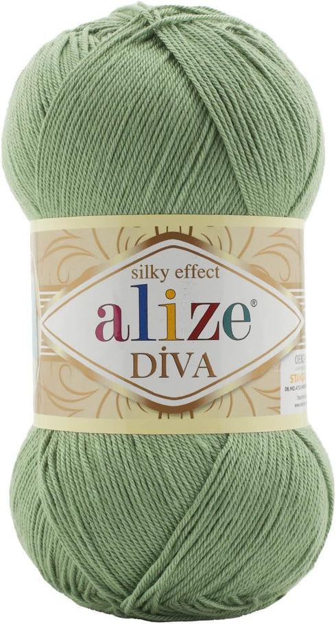 Alize Diva Silk Effect 100% Microfiber Acrylic Yarn 1 Ball skeins 100gr 383yds (852 - Green Tea)......