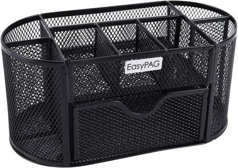 EasyPAG Desk Organizer Mesh Desktop Office Supplies Multi-functional Caddy Pen Holder Stationery with 8 Compartments and 1 Drawer,Black...