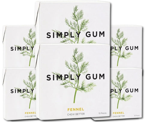 Simply Gum | Fennel | Plant- Based Chewing Gum | Pack of Six (90 Pieces Total) | Synthetic Plastic Free + Aspartame Free + non GMO...