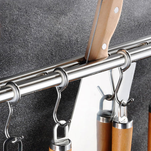 ASkinds Utensil Hanging Rack Stainless Steel Rail Hanger Rod Wall Mounted Pot Pan Lid Holder Cookware Storage Organizer with Sliding Hooks for Kit...
