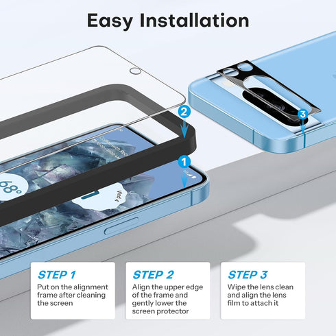OMOTON 3+3 Pack for Pixel 8 Pro Screen Protector, 3 Pack for Google Pixel 8 Pro Tempered Glass, 3 Pack Camera Lens Protector, Fingerprint Compatib...