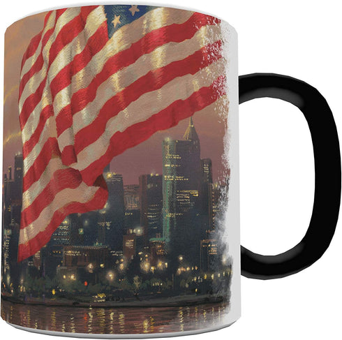 Morphing Mugs Thomas Kinkade - Light of Freedom - New York USA - One 11 oz Color Changing Heat Sensitive Ceramic Mug – Image Revealed When HOT Liq...