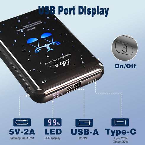 Mini Power Bank 10000mAh,Small Portable Charger USB C in/Output 22.5W Fast Charging,Best Gift for Various Festivals - Constellation Battery Pack f...