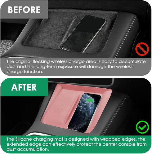Center Console Wireless Charging Silicone Mat Compatible with Tesla Model 3 2024 Accessories Waterproof Cover Interior Pad Non-Slip Mats Phone Tra...