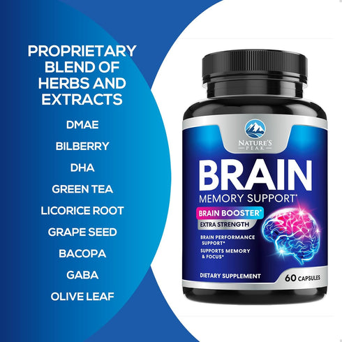 Brain Supplements for Memory and Focus, Nootropic Support for Concentration, Clarity, Energy, Brain Health with Bacopa, Cognitive Vitamins, Phosph...
