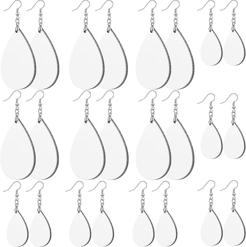 24 Pieces Sublimation Earring Blanks Sublimation Blanks Wooden Teardrop Pendant with Earring Hooks DIY Kit for Women Jewelry Making Craft Include ...